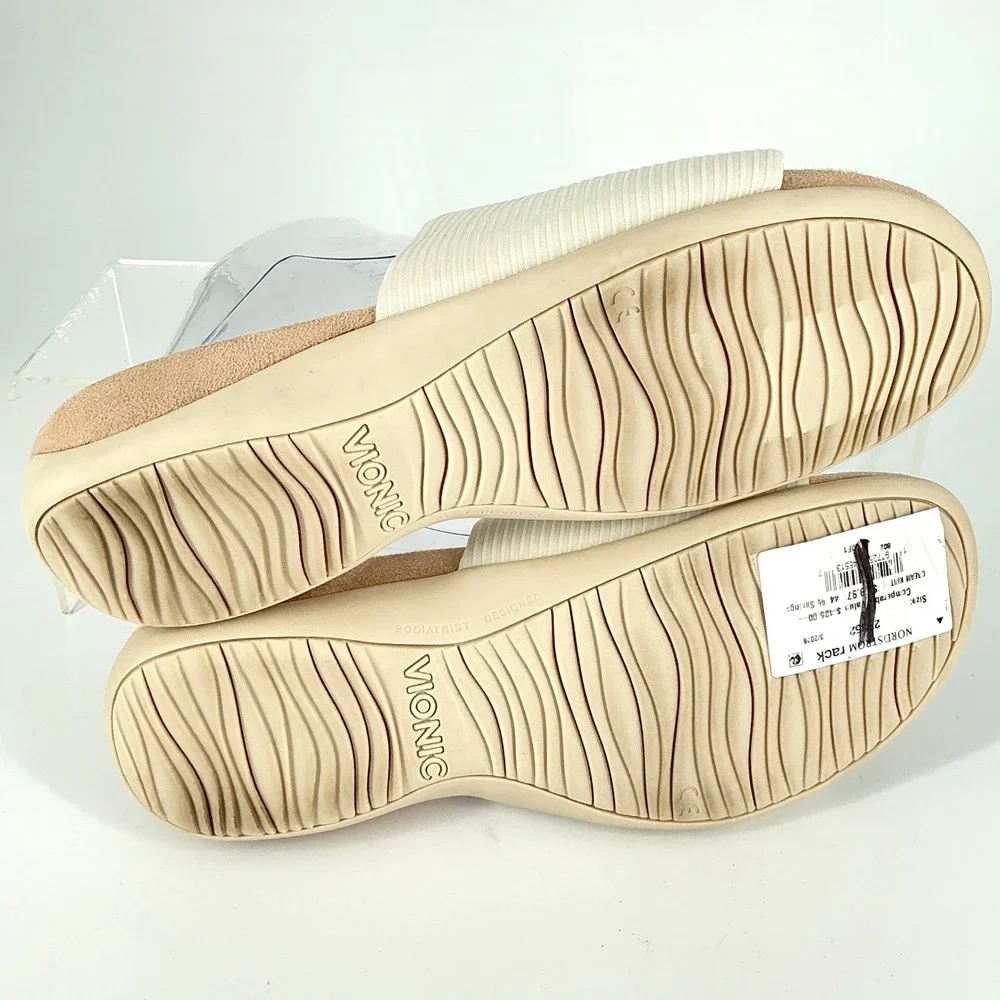 Vionic Size 8 Cream Slide Sandals  Orthopedic Arch Support Comfort Renie Knit